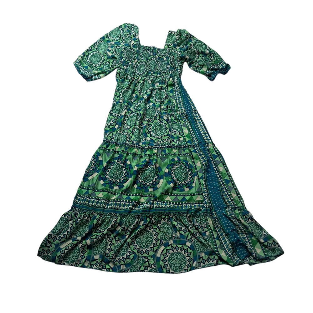 Anthropologie Me 2 Magic Dress Women's Large Maxi Green‎ Tiered Vacation Resort